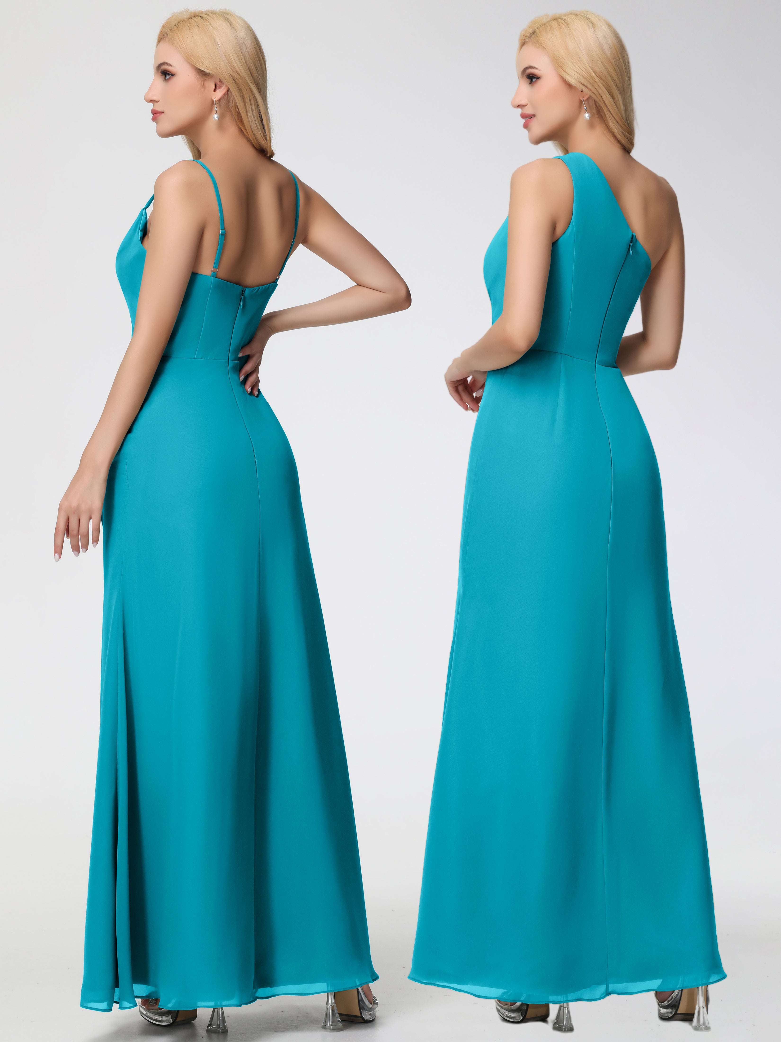 Cowl Sheath/Column Spaghetti Straps Chiffon Bridesmaid Dresses