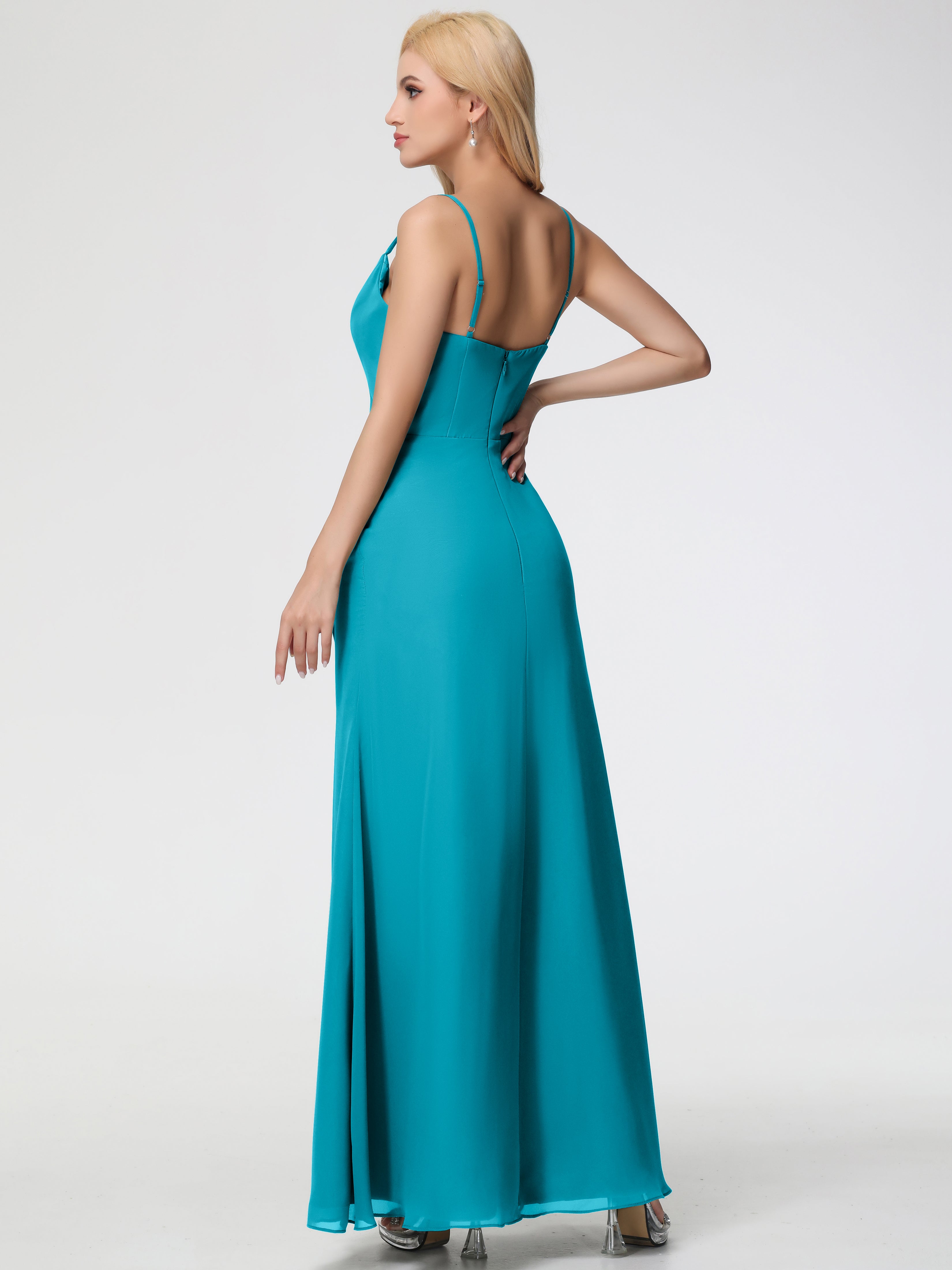 Cowl Sheath/Column Spaghetti Straps Chiffon Bridesmaid Dresses
