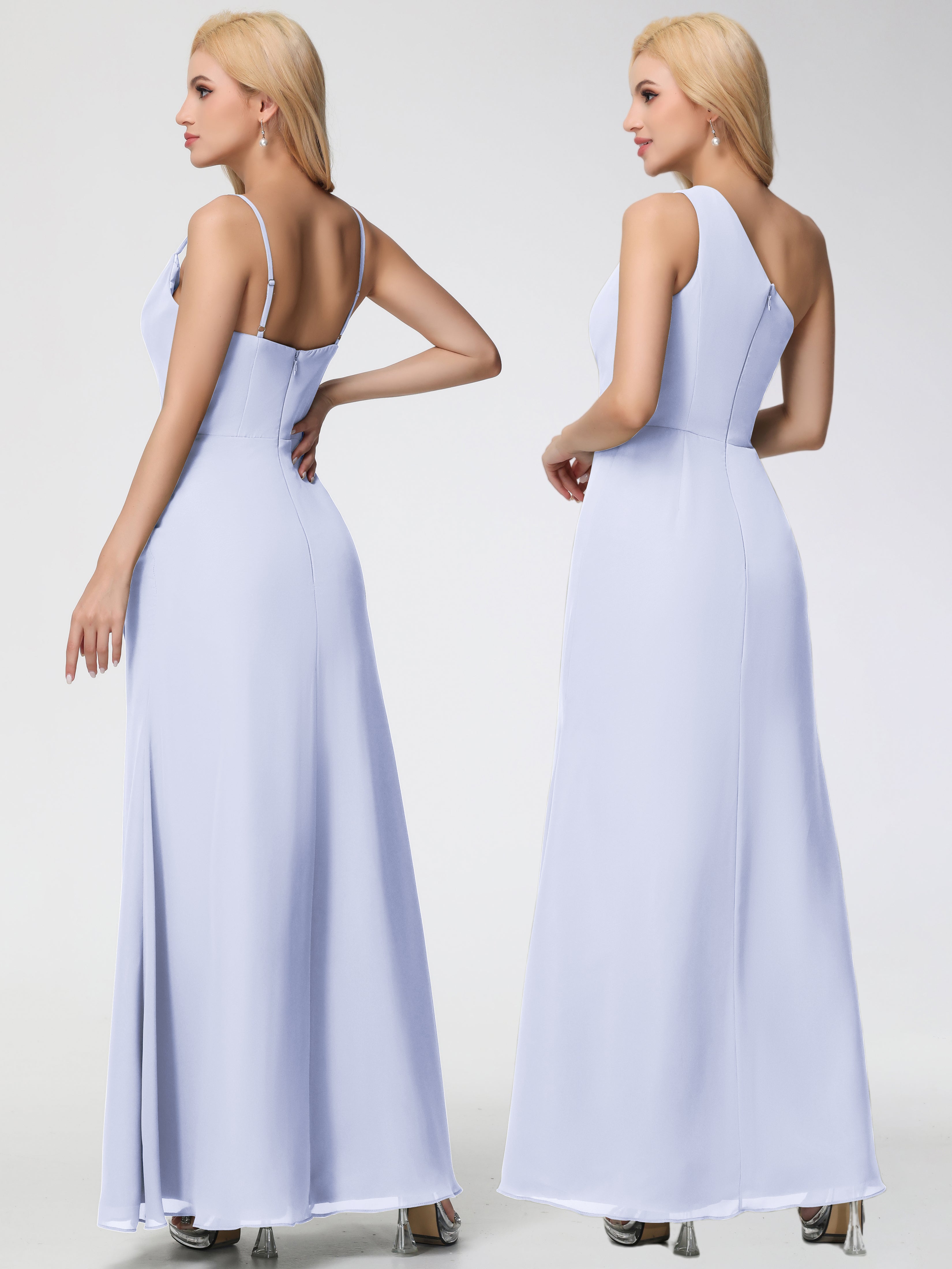 Cowl Sheath/Column Spaghetti Straps Chiffon Bridesmaid Dresses