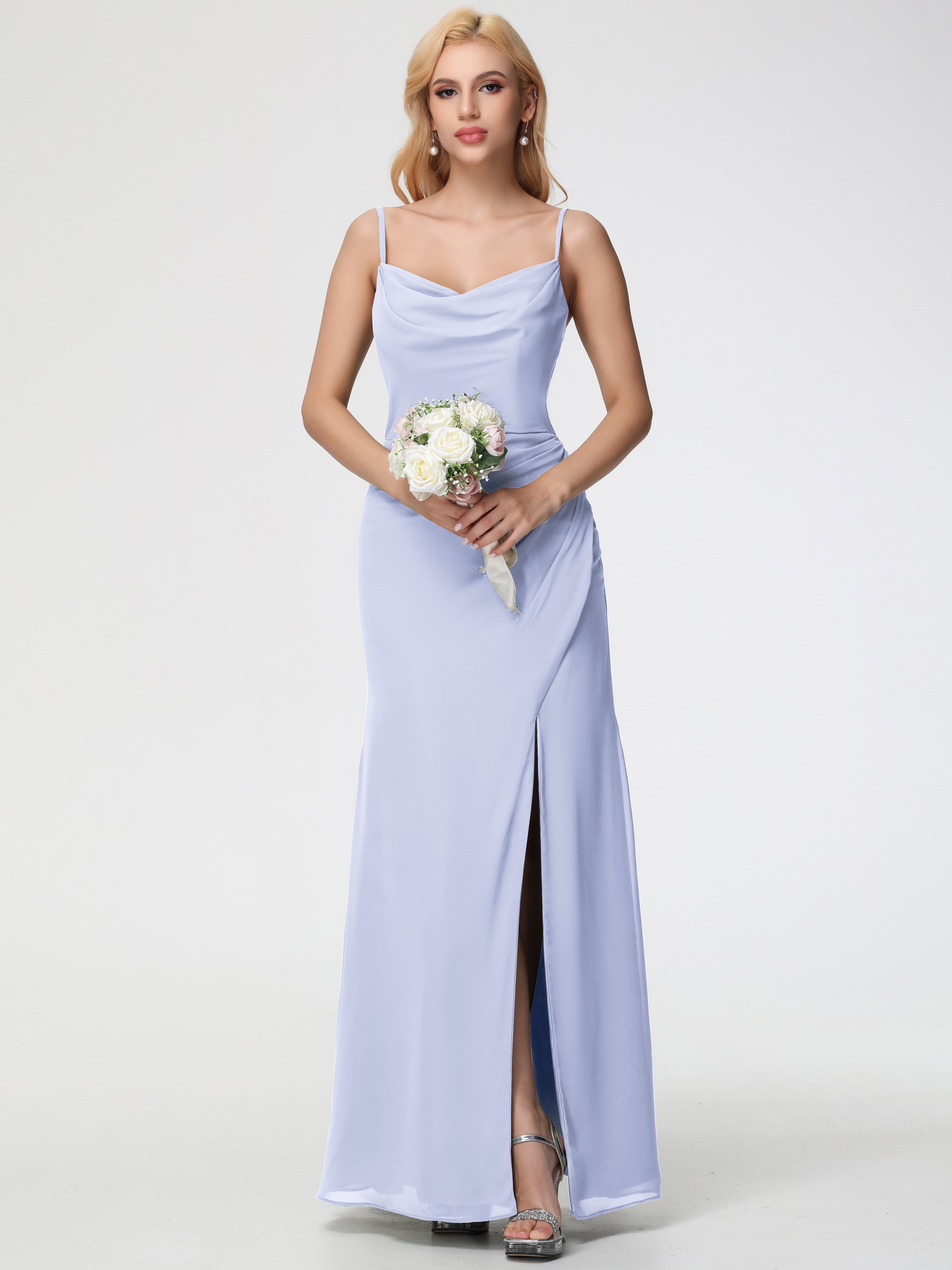Cowl Sheath/Column Spaghetti Straps Chiffon Bridesmaid Dresses