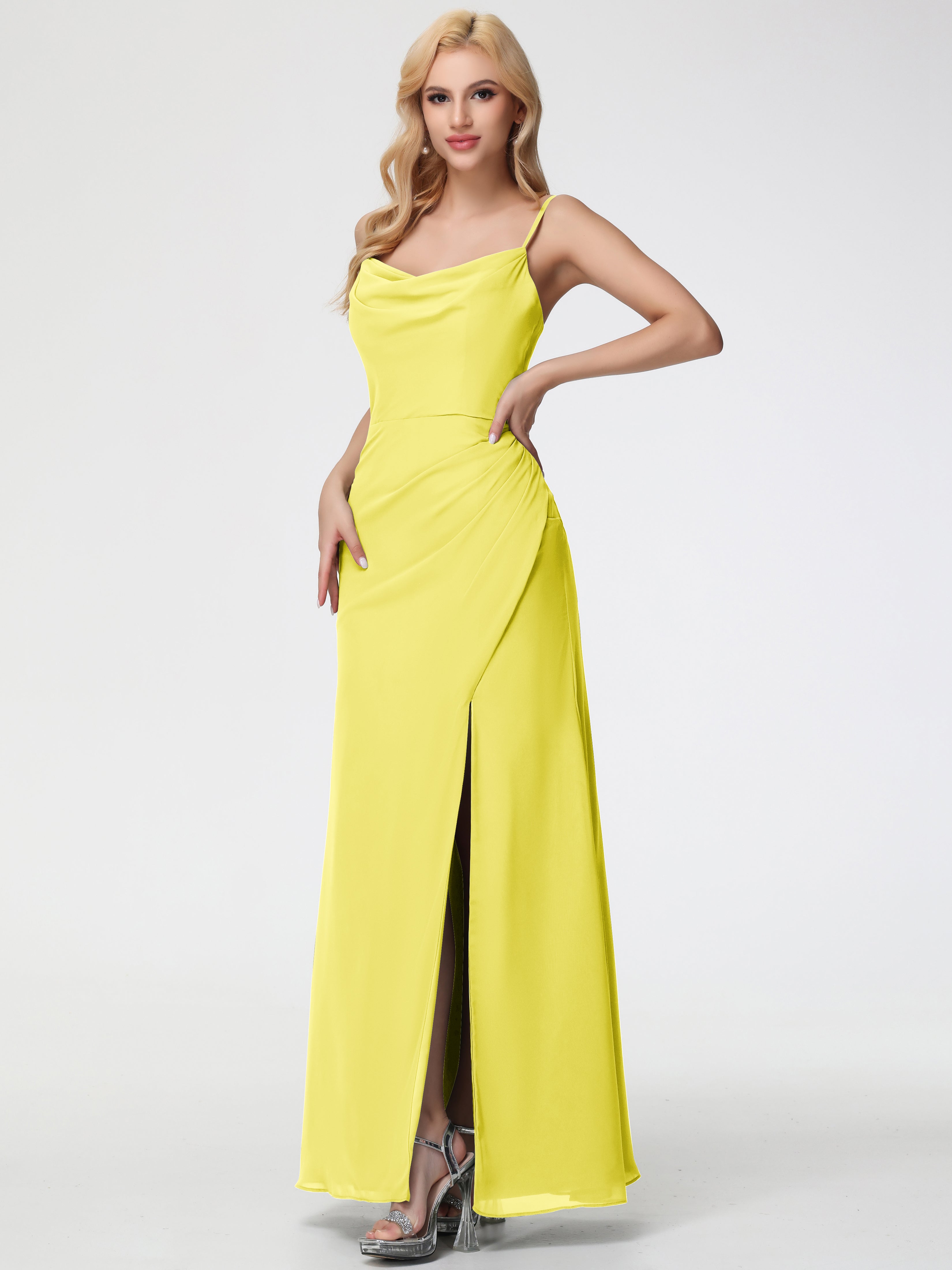 Cowl Sheath/Column Spaghetti Straps Chiffon Bridesmaid Dresses