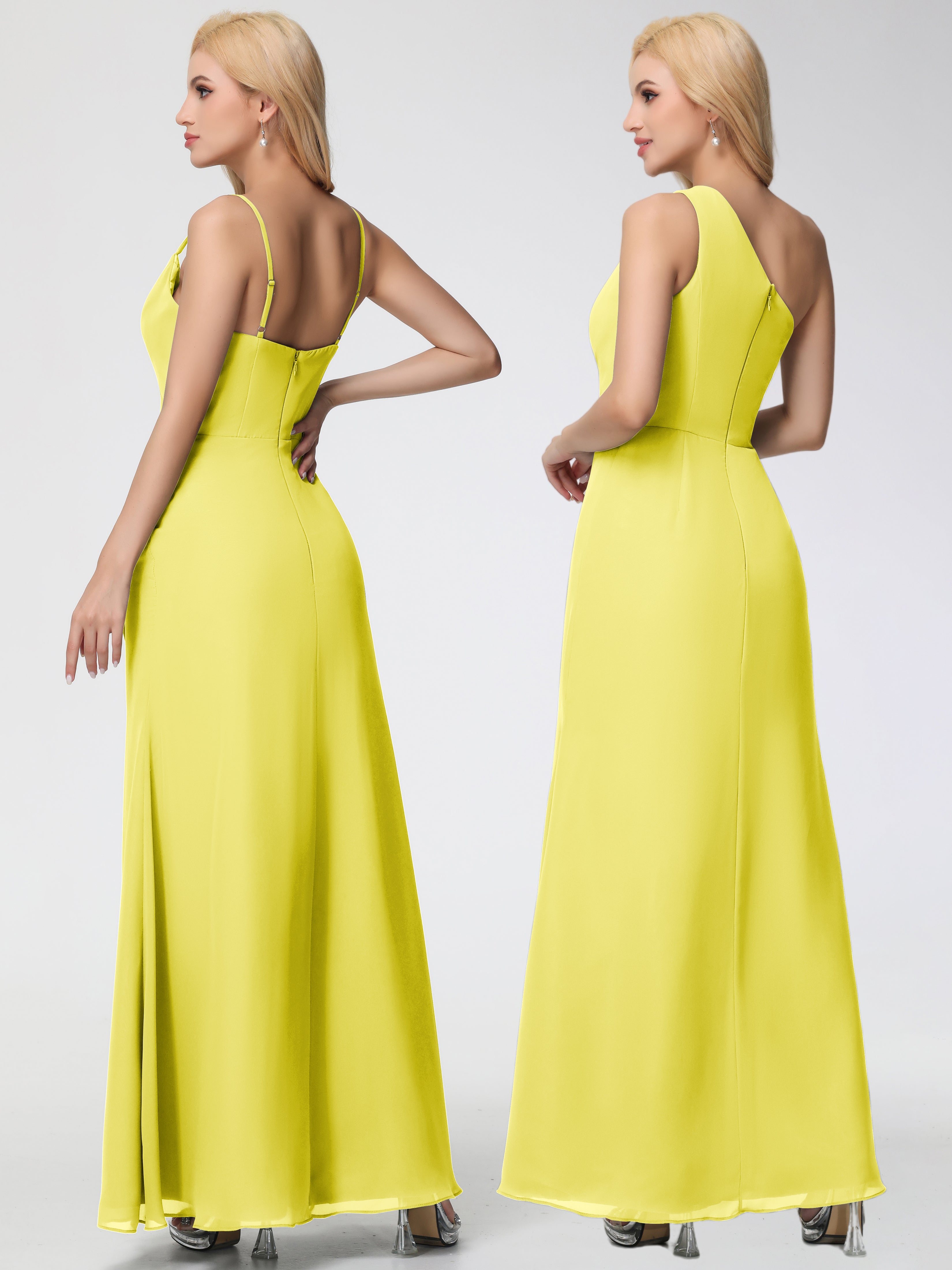 Cowl Sheath/Column Spaghetti Straps Chiffon Bridesmaid Dresses
