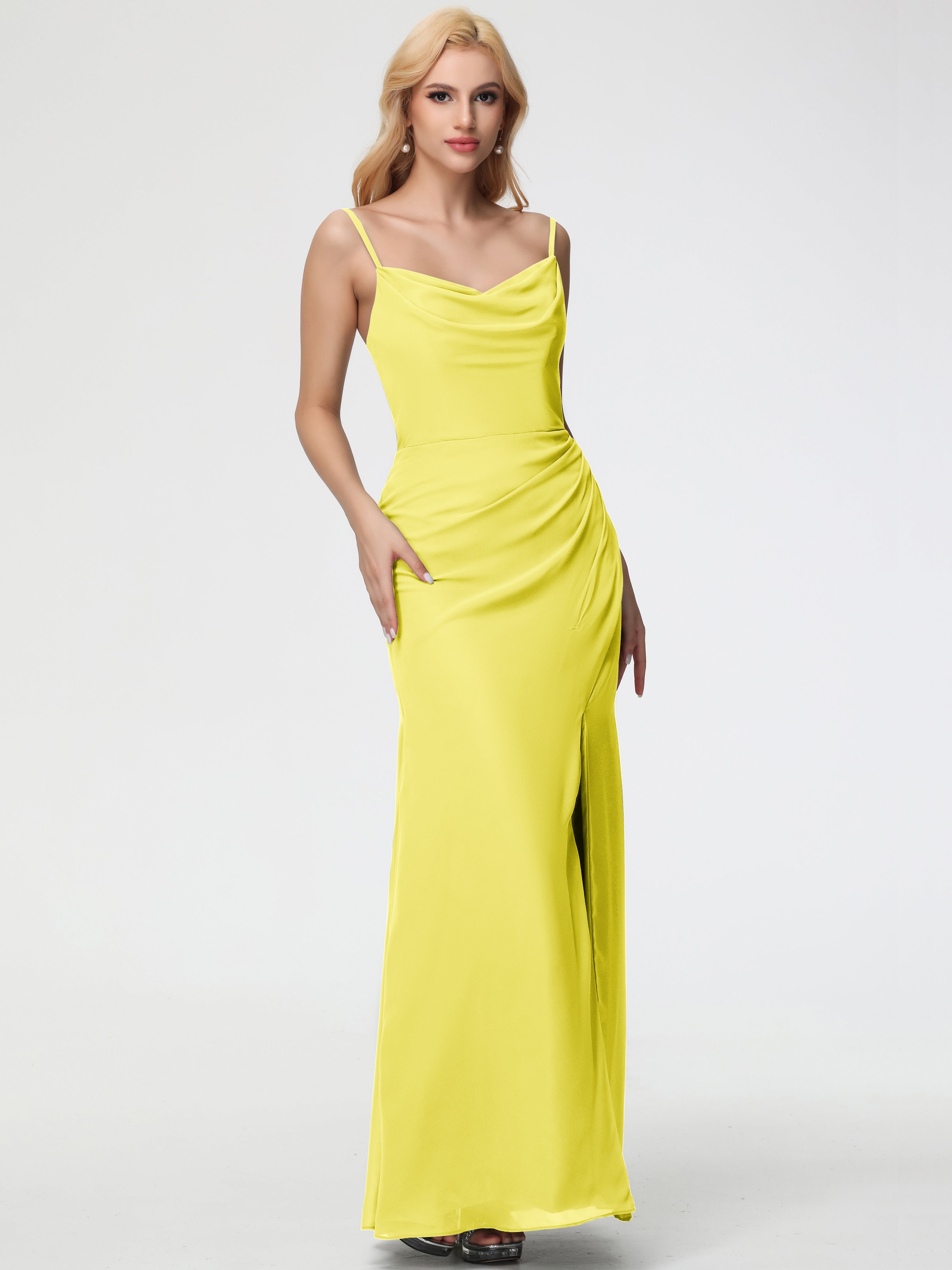 Cowl Sheath/Column Spaghetti Straps Chiffon Bridesmaid Dresses