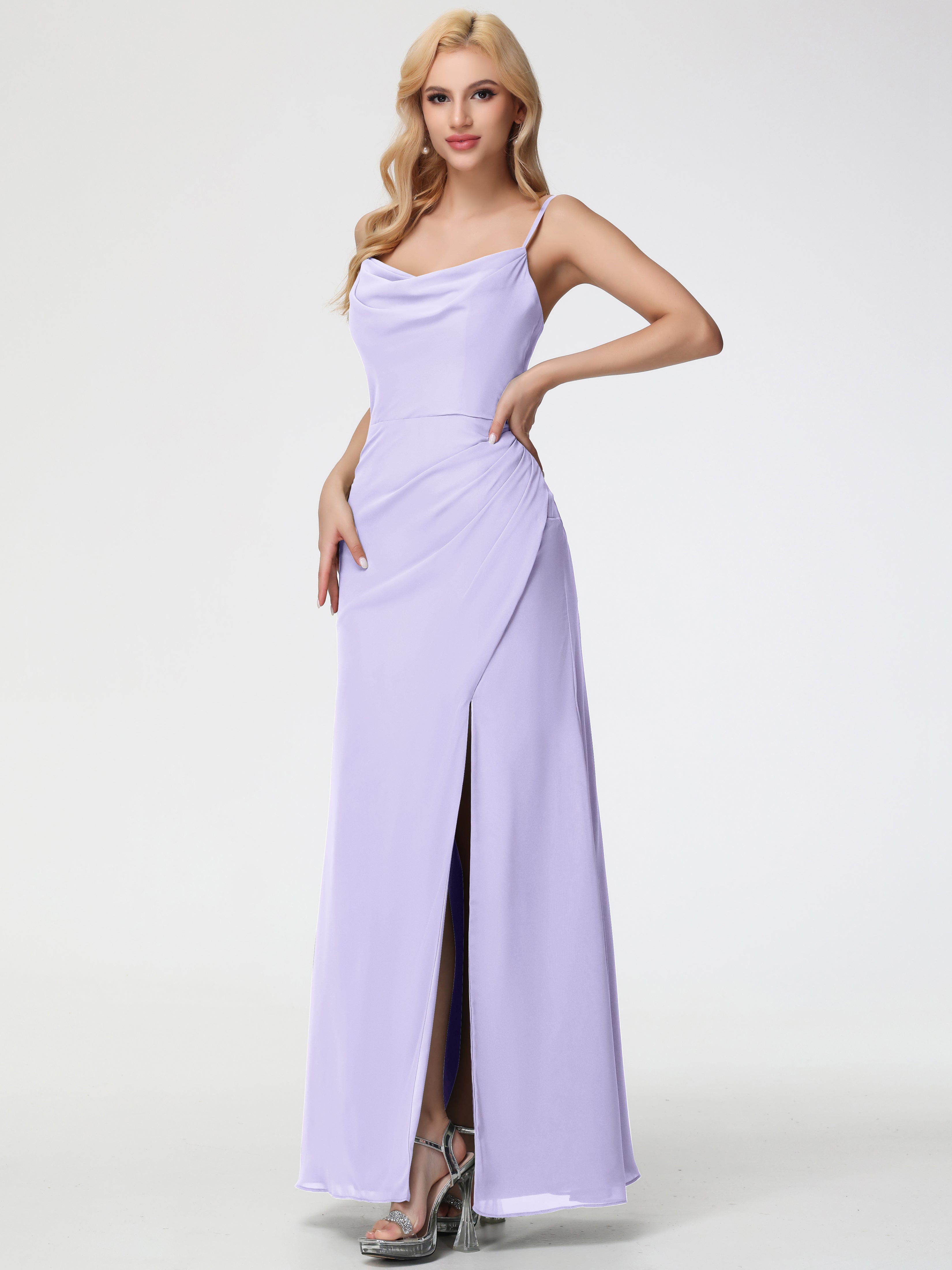 Cowl Sheath/Column Spaghetti Straps Chiffon Bridesmaid Dresses