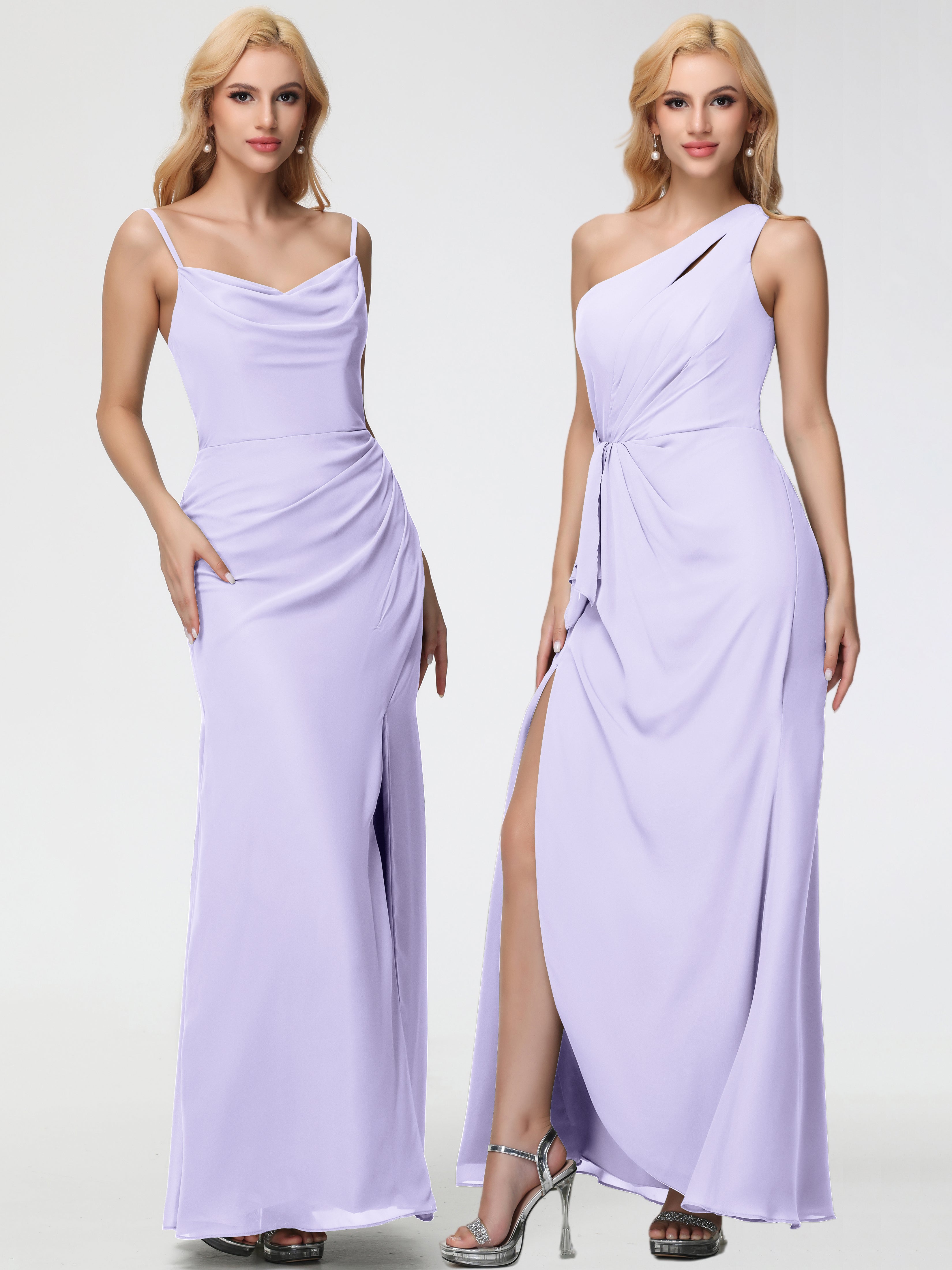 Cowl Sheath/Column Spaghetti Straps Chiffon Bridesmaid Dresses