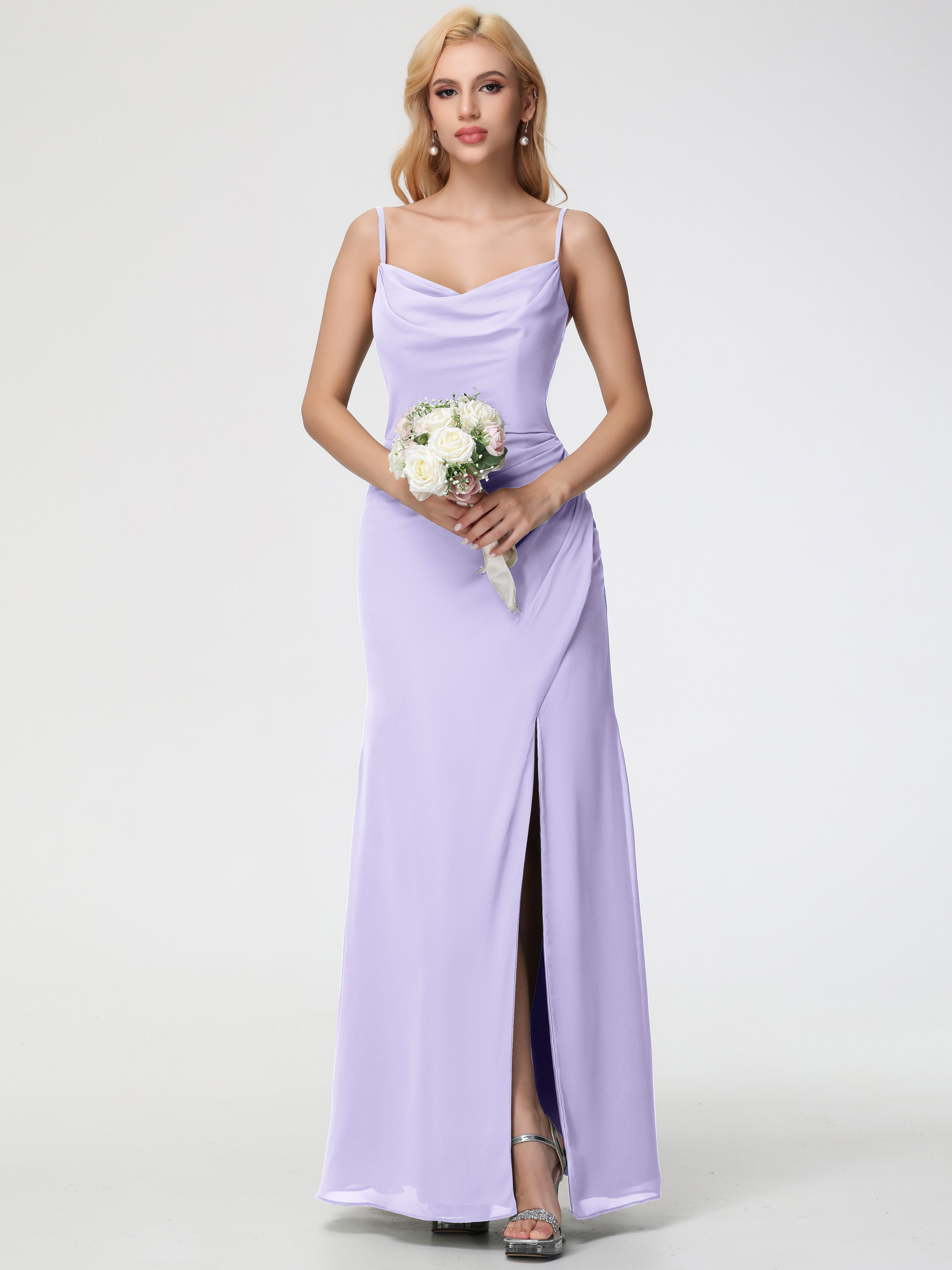 Cowl Sheath/Column Spaghetti Straps Chiffon Bridesmaid Dresses