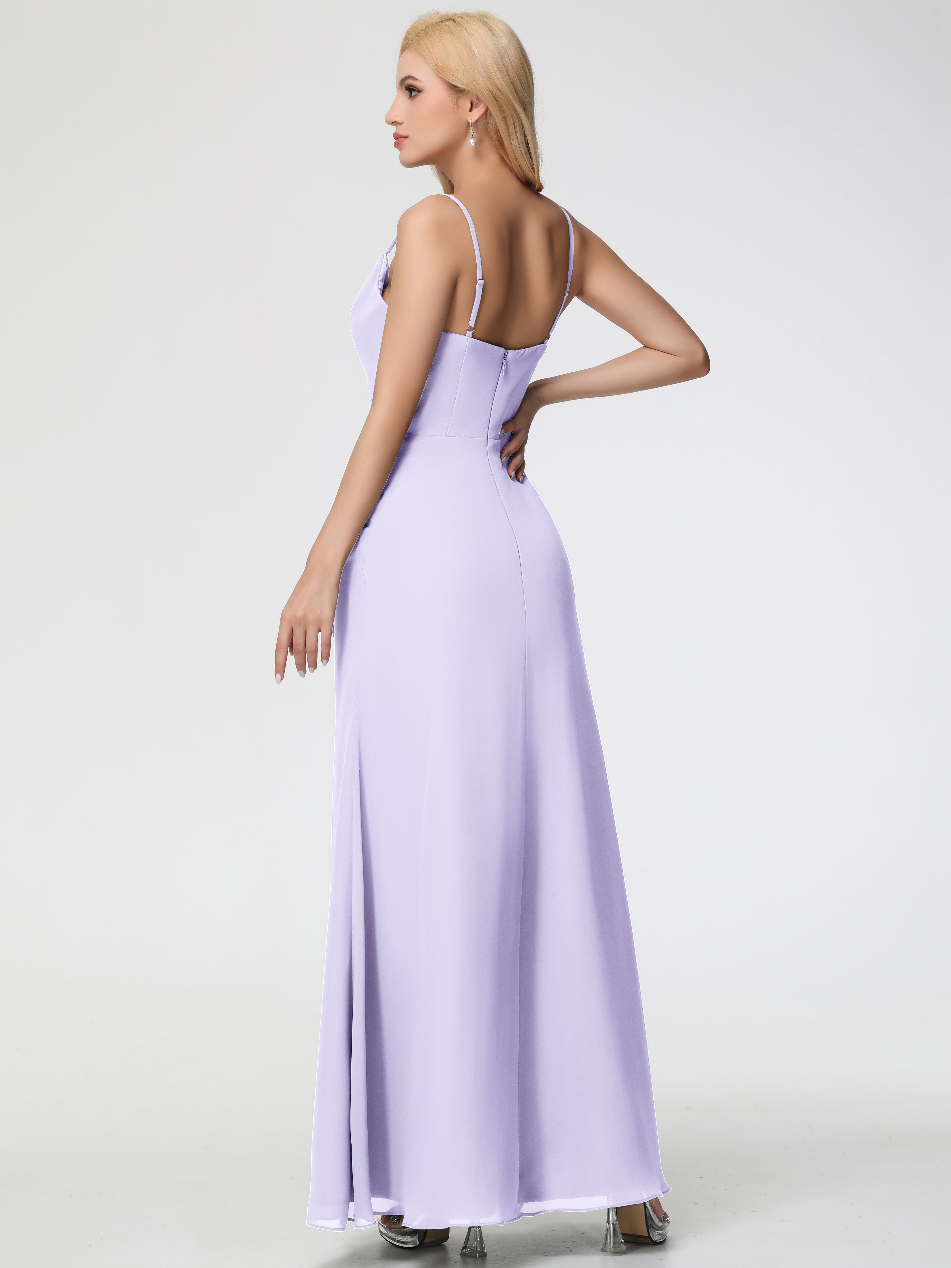 Cowl Sheath/Column Spaghetti Straps Chiffon Bridesmaid Dresses