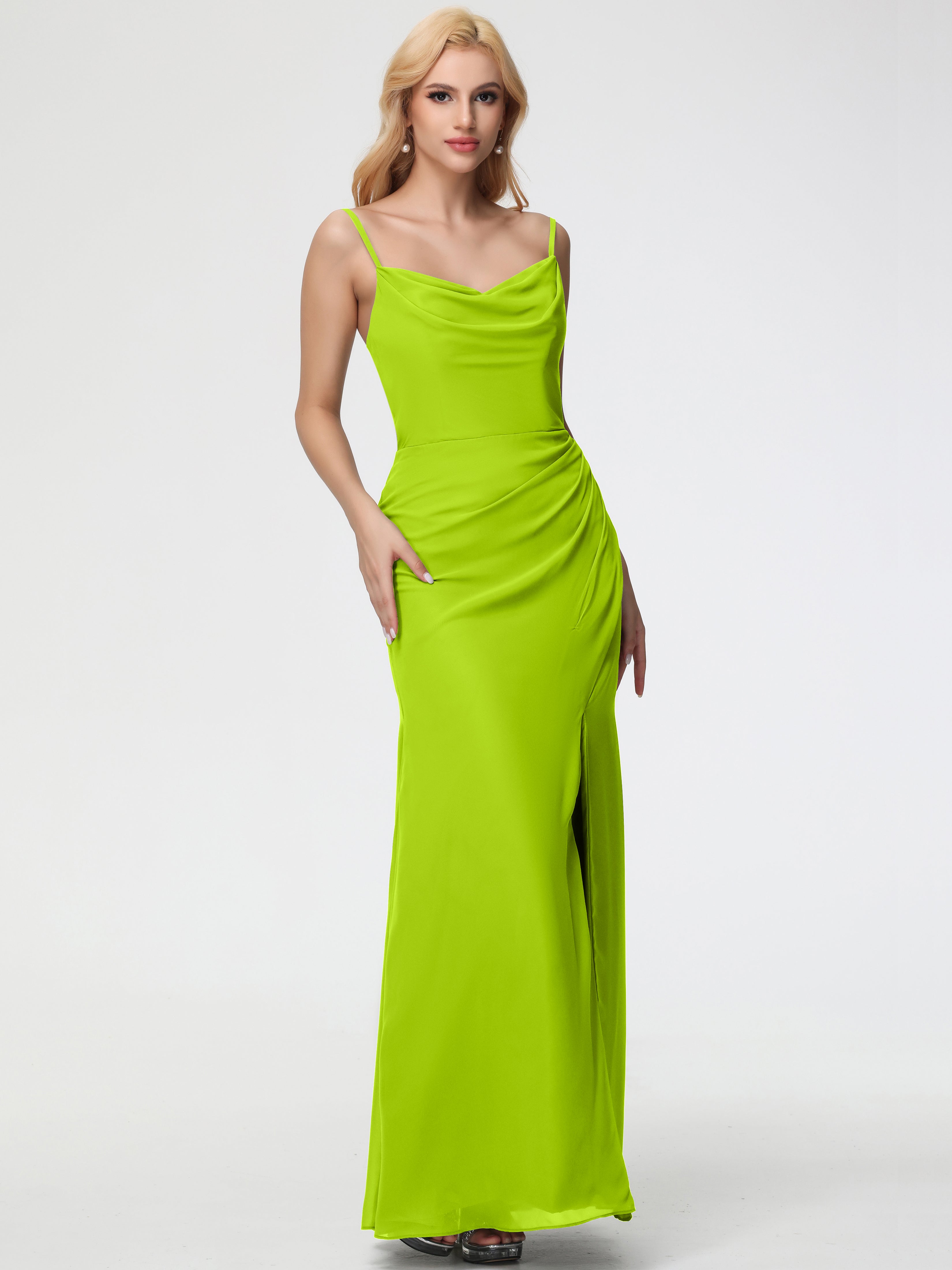 Cowl Sheath/Column Spaghetti Straps Chiffon Bridesmaid Dresses