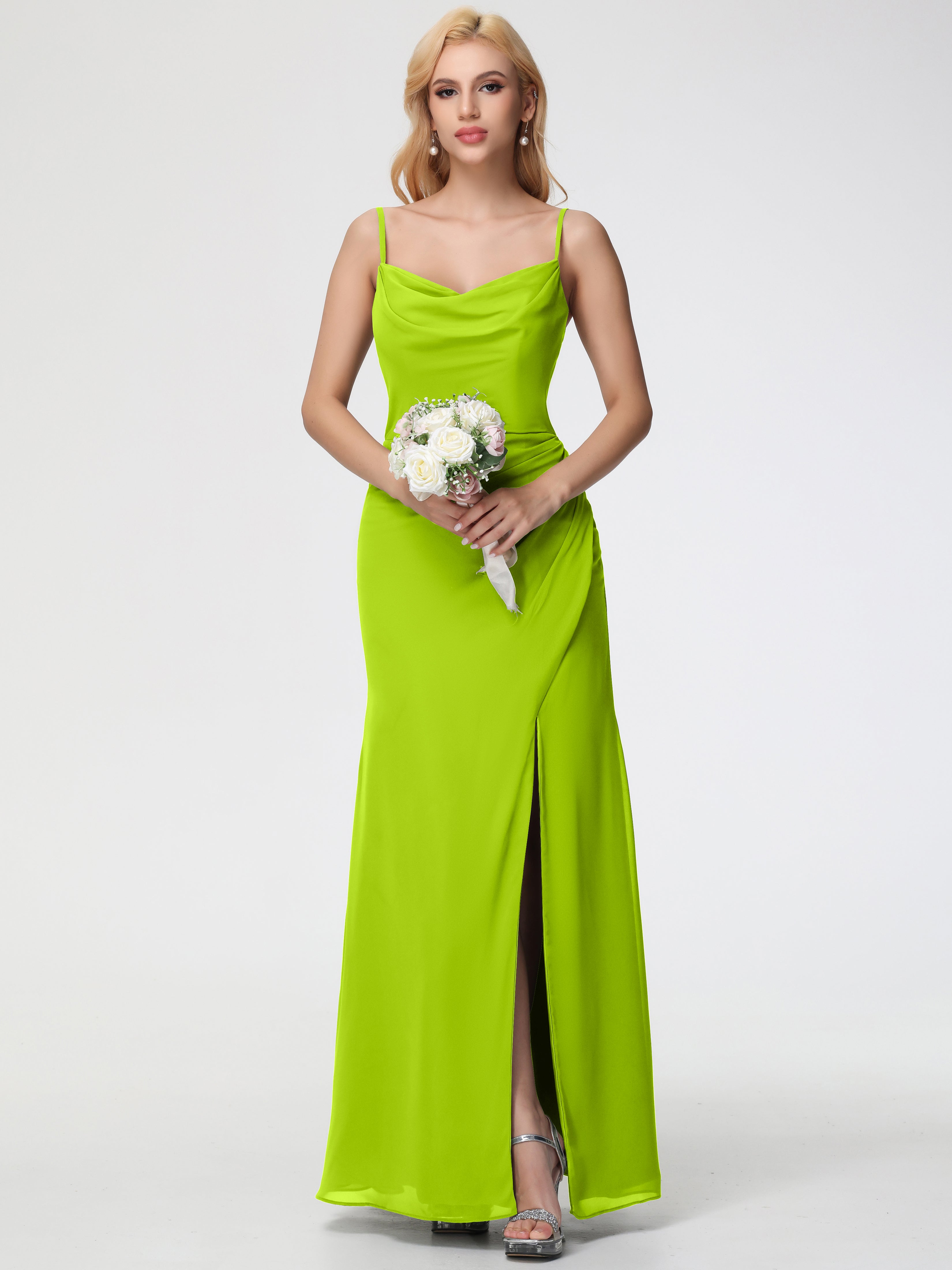 Cowl Sheath/Column Spaghetti Straps Chiffon Bridesmaid Dresses
