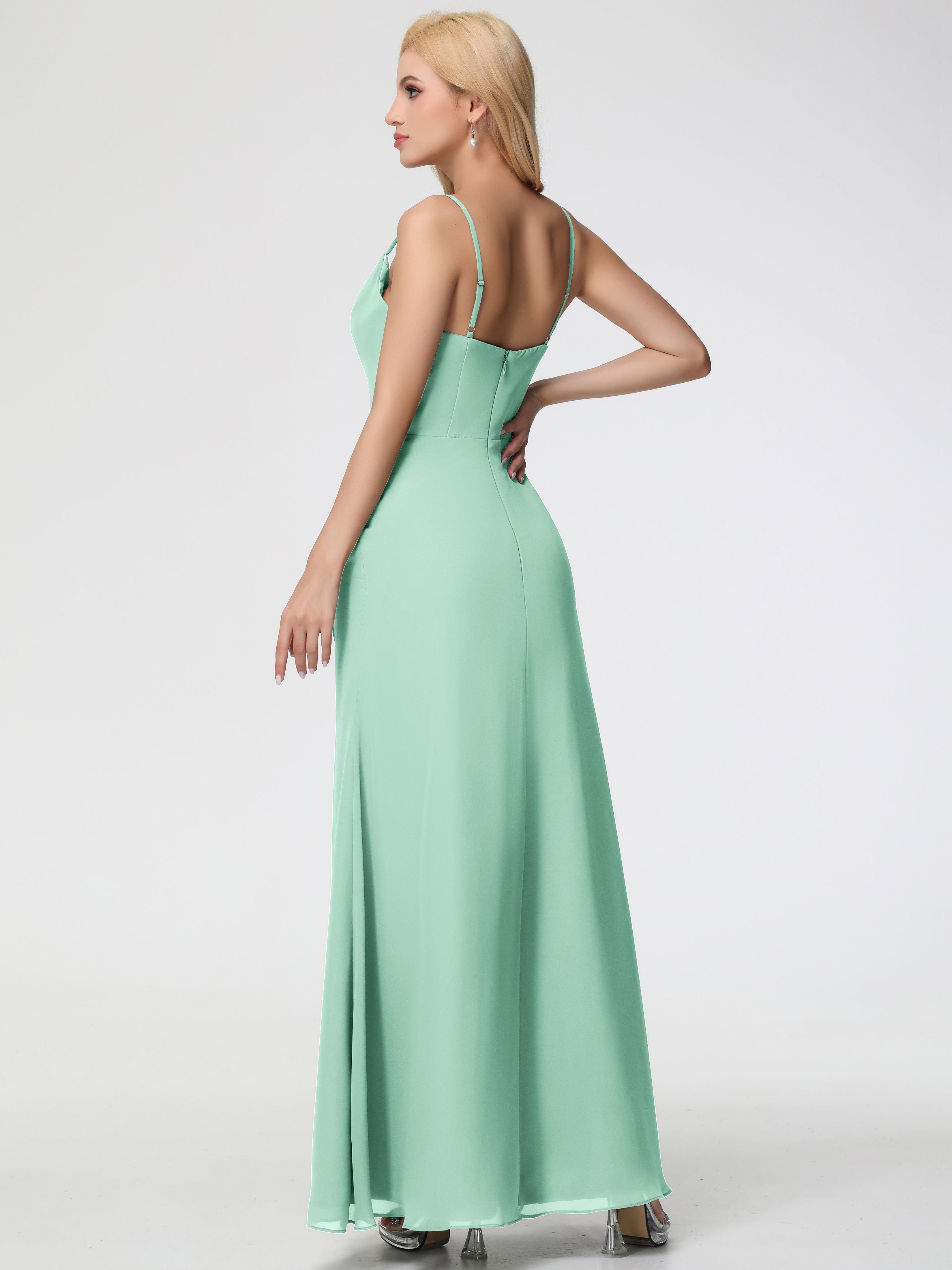 Cowl Sheath/Column Spaghetti Straps Chiffon Bridesmaid Dresses