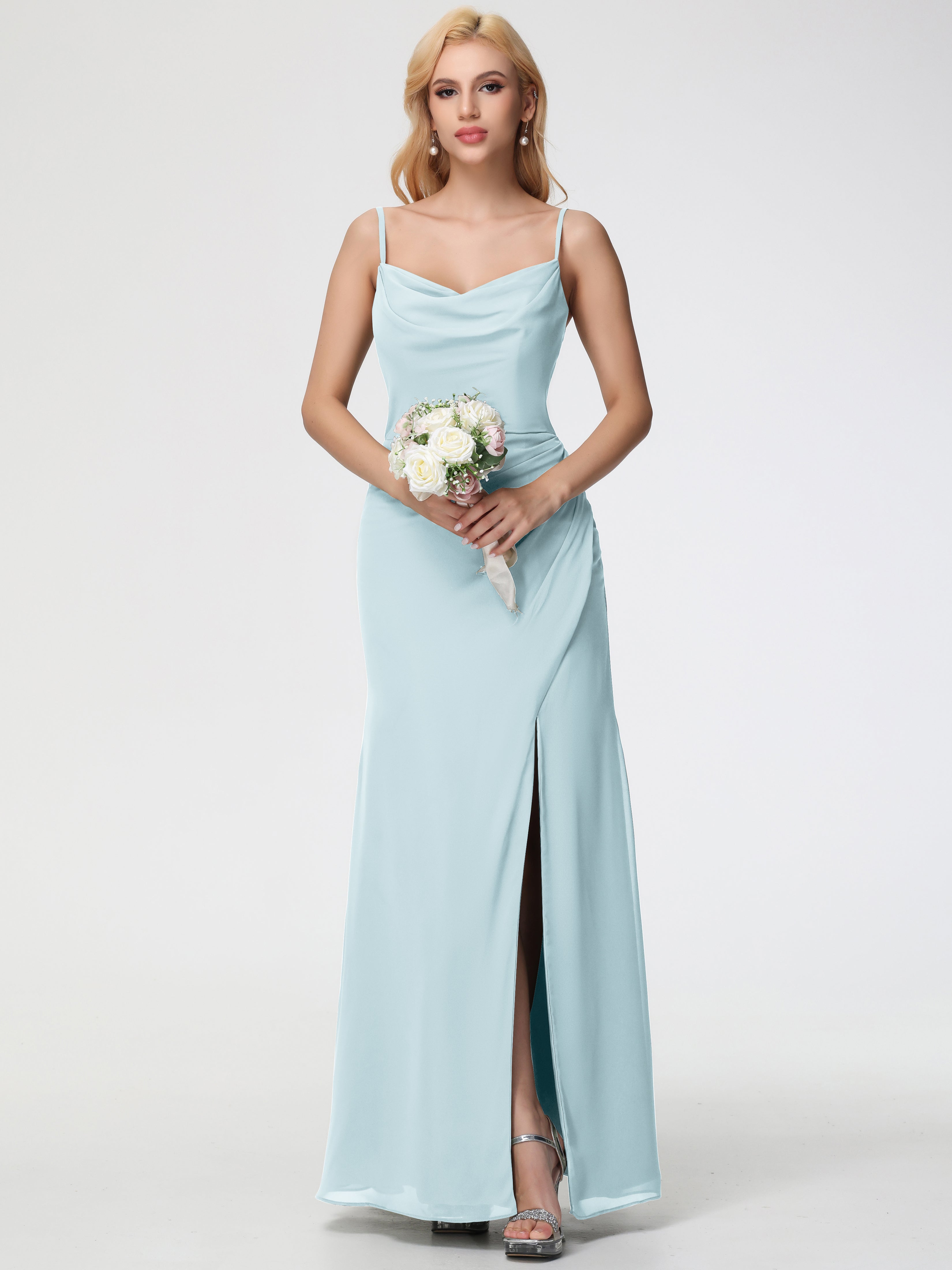 Cowl Sheath/Column Spaghetti Straps Chiffon Bridesmaid Dresses