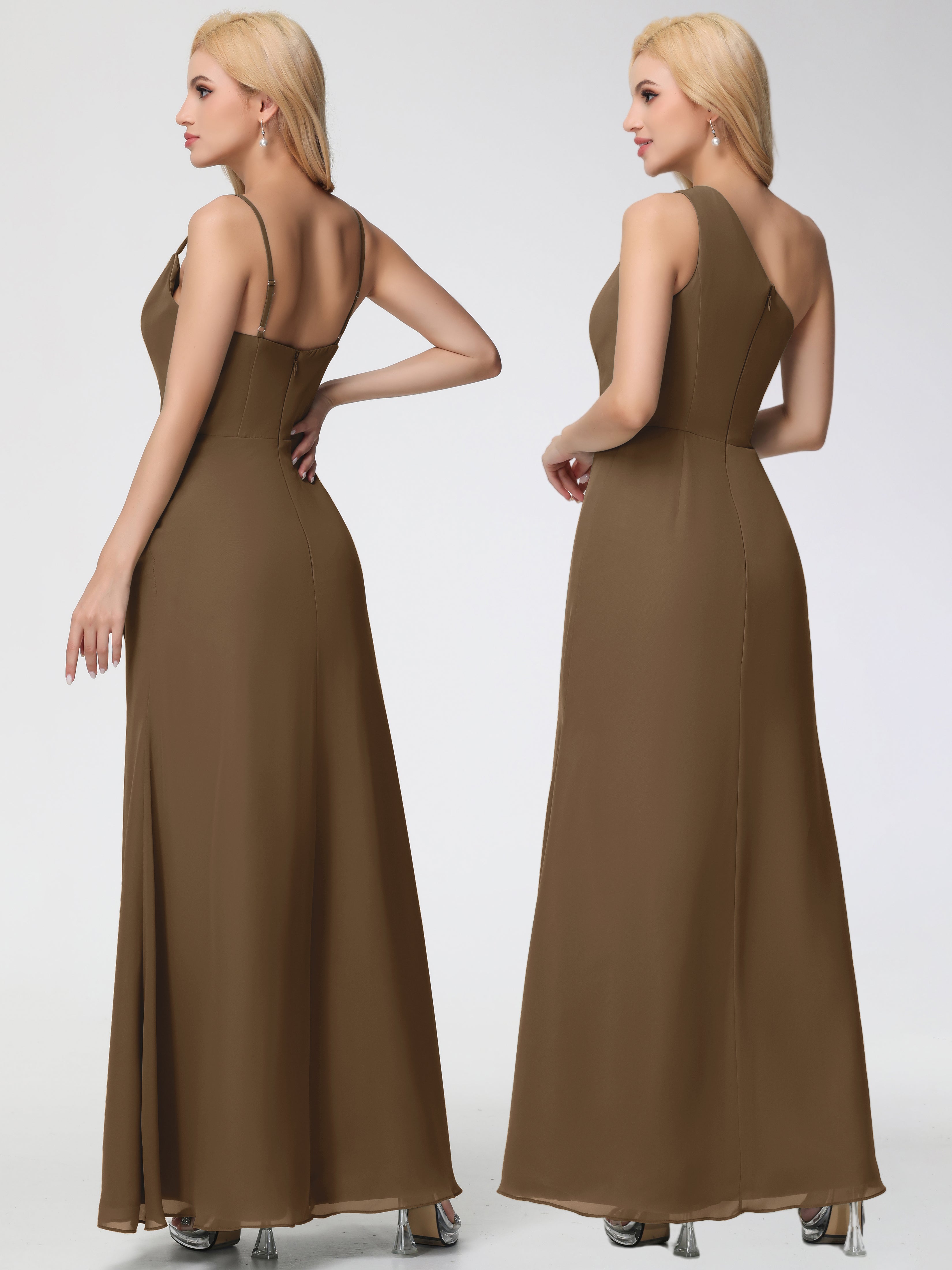 Cowl Sheath/Column Spaghetti Straps Chiffon Bridesmaid Dresses