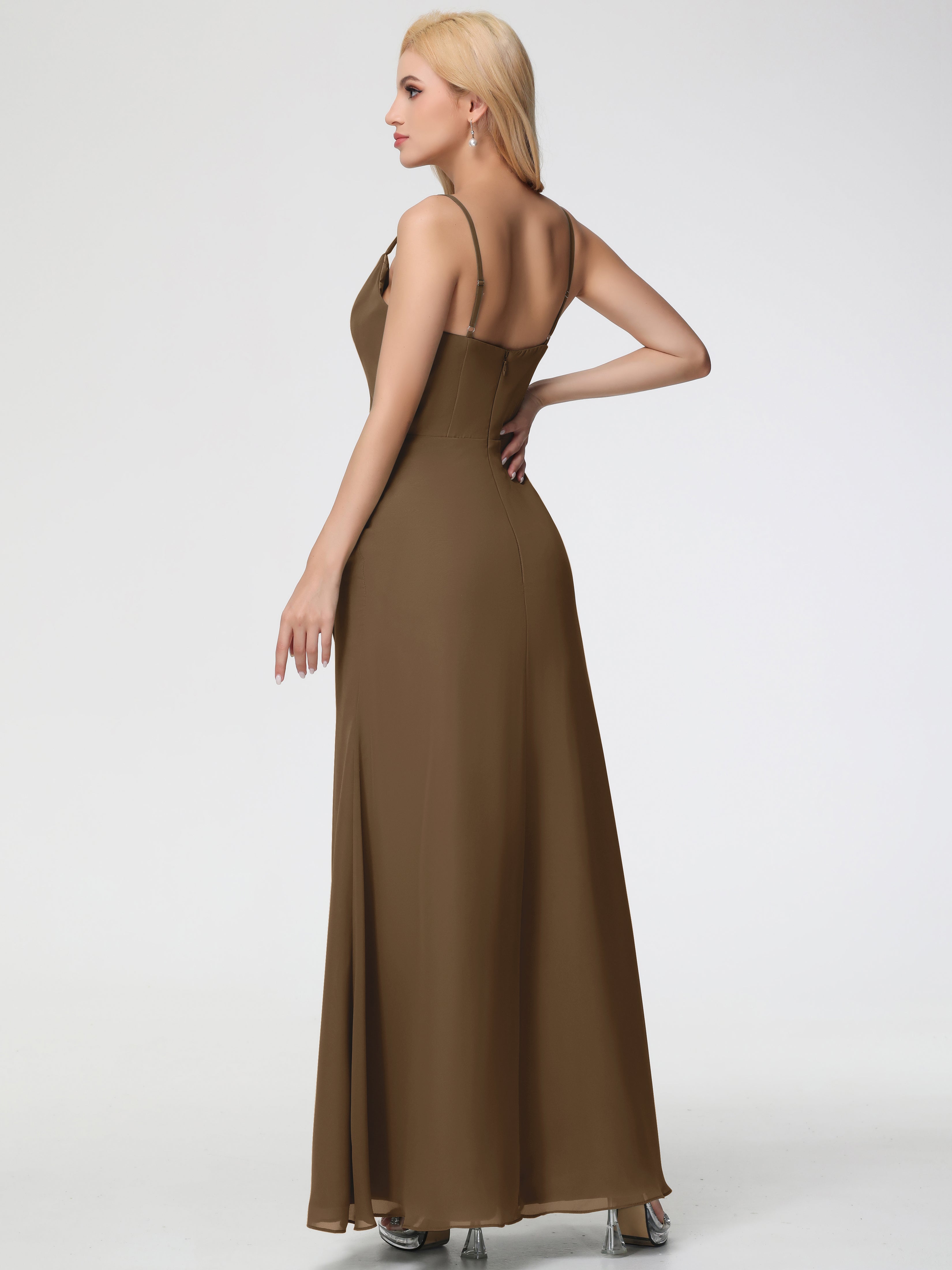 Cowl Sheath/Column Spaghetti Straps Chiffon Bridesmaid Dresses