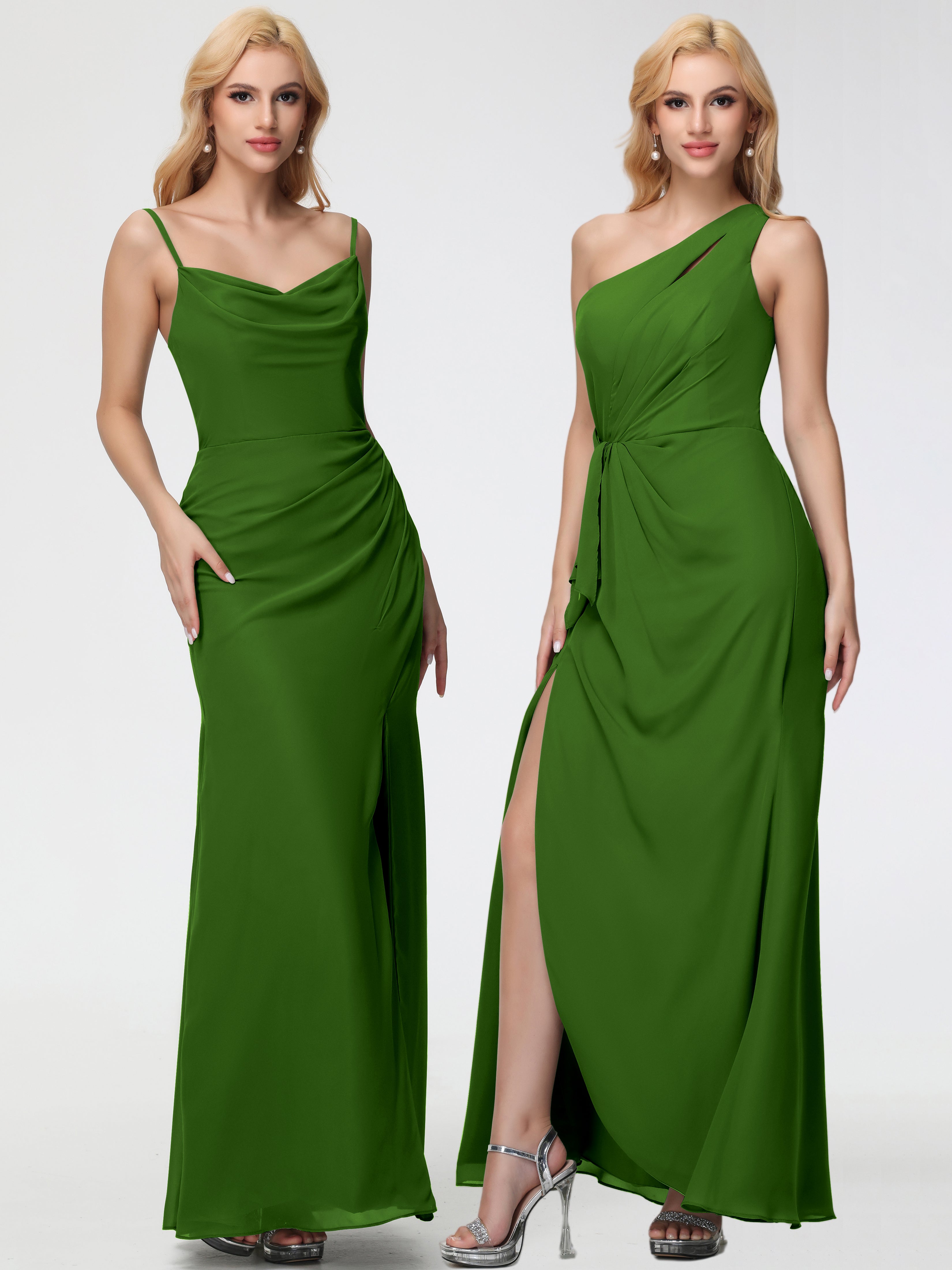 Cowl Sheath/Column Spaghetti Straps Chiffon Bridesmaid Dresses