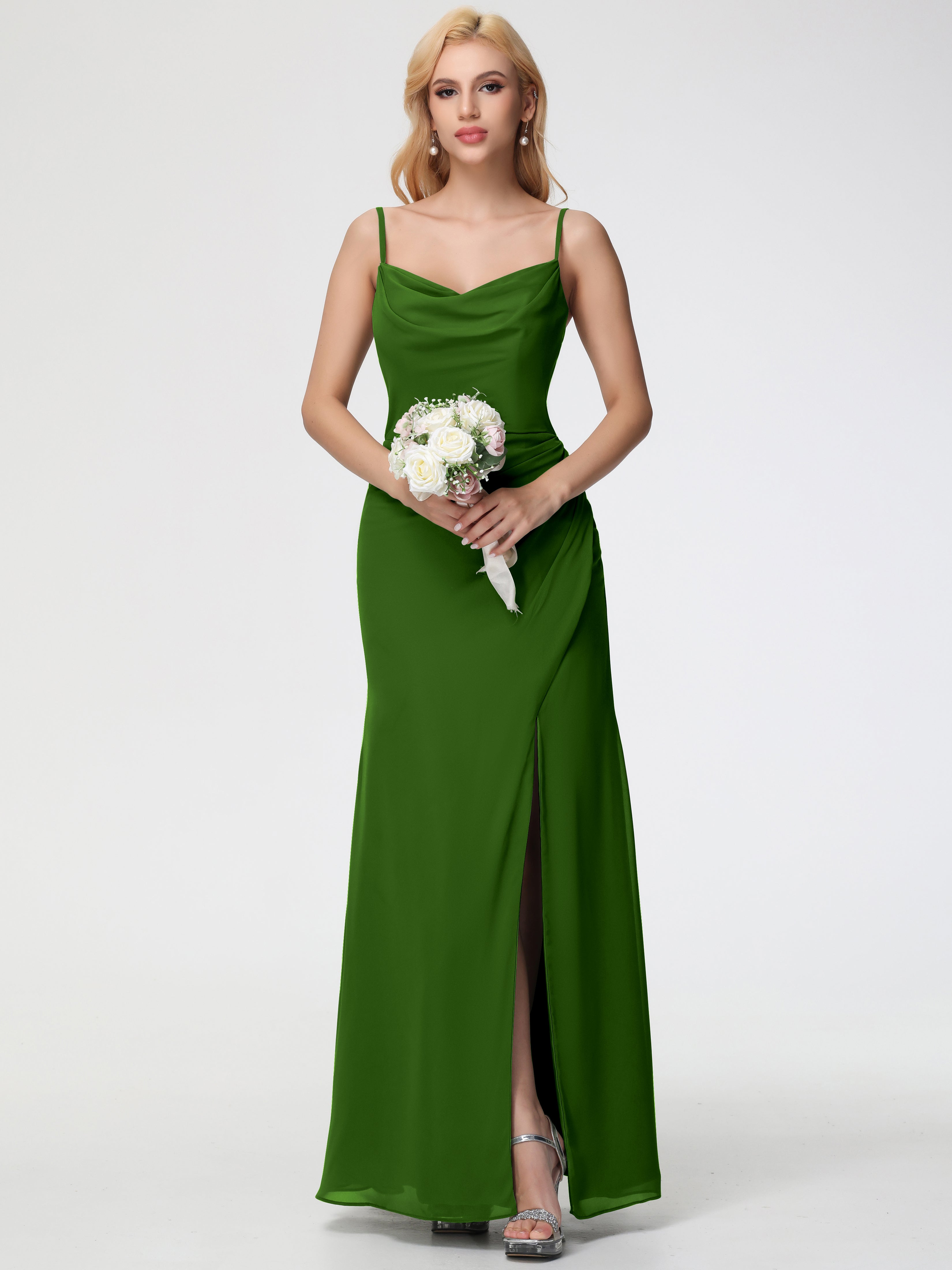 Cowl Sheath/Column Spaghetti Straps Chiffon Bridesmaid Dresses