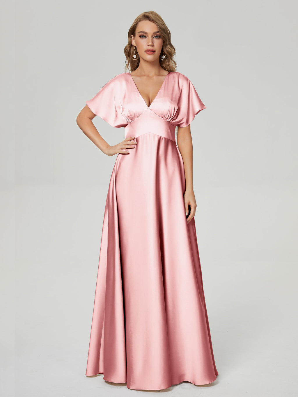 Blush Pink Bridesmaid Dresses Ariah Modest V Neck Short Sleeves Soft S Blush Pink Bridesmaid Dresses Ariah Modest V Neck Short Sleeves Soft S