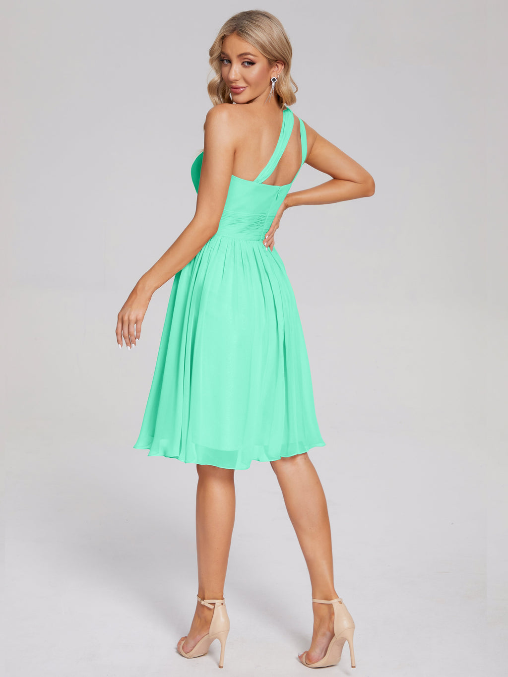 Blue Turquoise Bridesmaid Dresses Arielle One-Shoulder Short Chiffon B