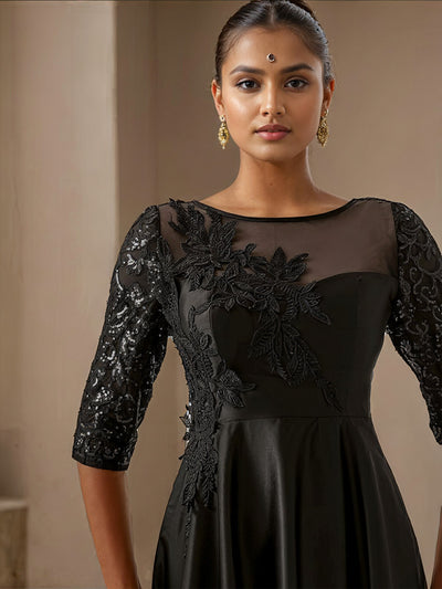 Cicinia Dark Navy Mother Of The Bride Dress Long Sheath V-neck Dress With Appliques Lace main image 1