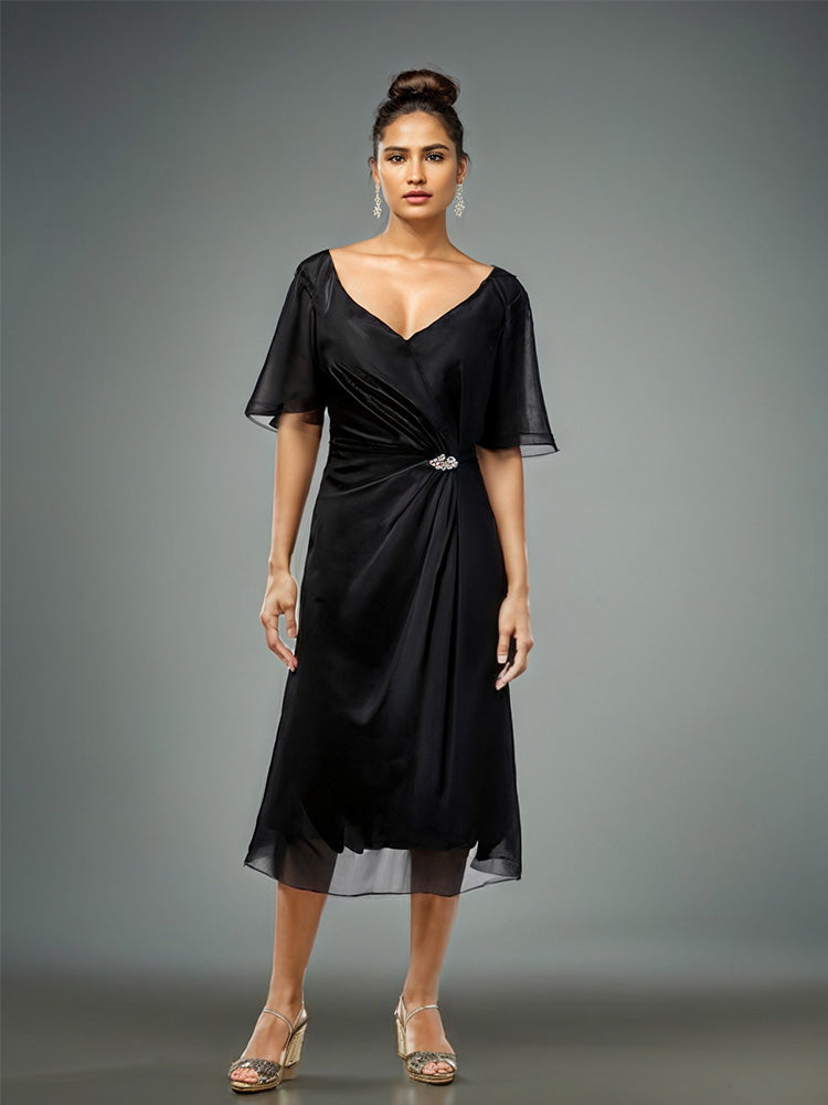 V-Neck Half Sleeves Chiffon Mother of the Bride Dresses