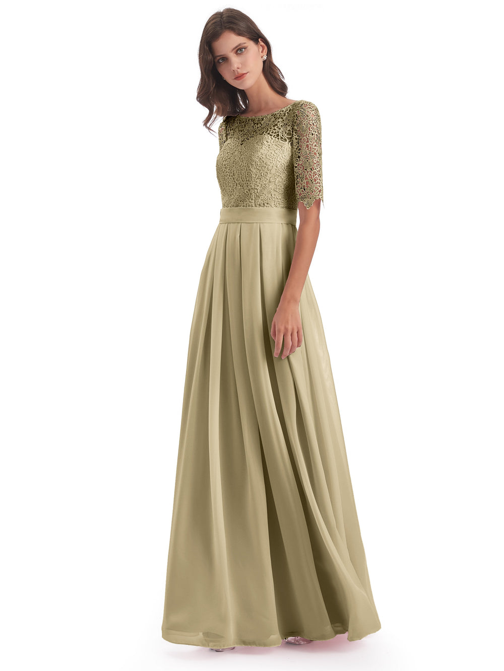 Plus Size Champagne Bridesmaid Dresses Impressive Lace Half Sleeves Ch