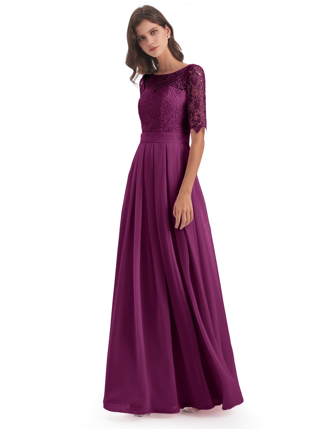 Orchid Colour Bridesmaid Dress Brielle Impressive Lace Half Sleeves Ch