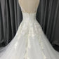 A-Line Lace V-neck Court Train Sleeveless Wedding Dresses