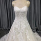 Illusion Sweetheart Sweep Train Tulle Wedding Dresses With Lace