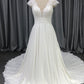 Lace V-neck Court Train Chiffon Wedding Dresses With Lace