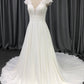 Lace V-neck Court Train Chiffon Wedding Dresses With Lace