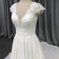 Lace V-neck Court Train Chiffon Wedding Dresses With Lace