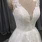 Elegant V-neck Court Train Sleeveless Tulle Wedding Dresses With Lace
