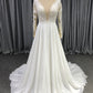 Charming V-neck Court Train Long Sleeves Tulle Wedding Dresses With Lace