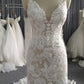 Trumpet/Mermaid V-neck Sweep Train Lace Wedding Dresses With Sequin
