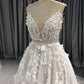 A-Line Spaghetti Straps Sweep Train Wedding Dresses With Lace