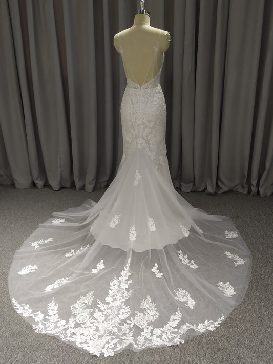 Mermaid Spaghetti Straps Sweep Train Wedding Dresses With Lace