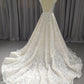 A-Line V-Neck Court Train Lace Wedding Dresses