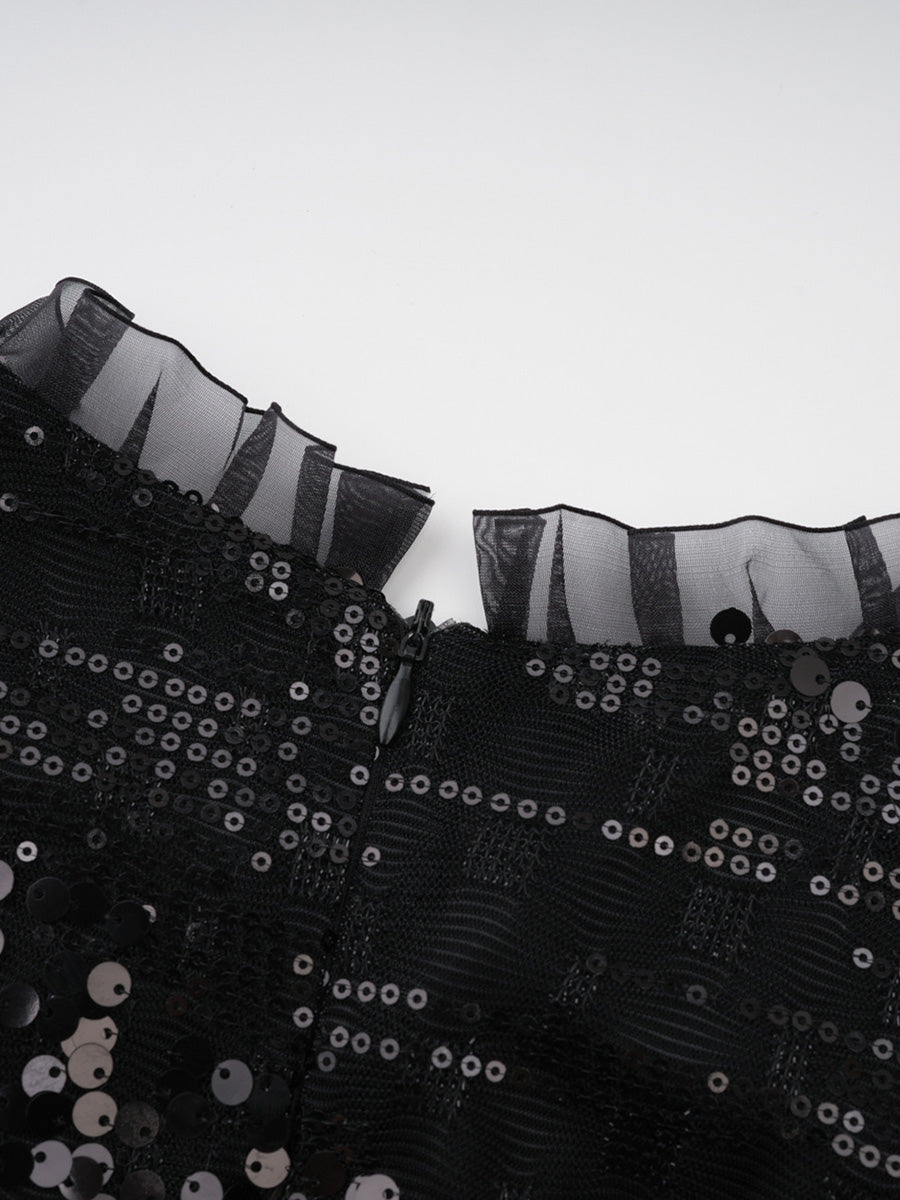 Cicinia A-Line Black Prom Dress Long Sleeves Sequin Elegant Evening Gown