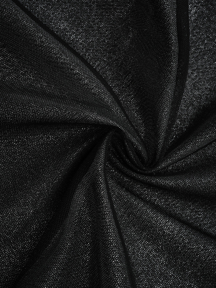 Cicinia Black Long Sleeves Tulle Prom Dresses With Rhinestone