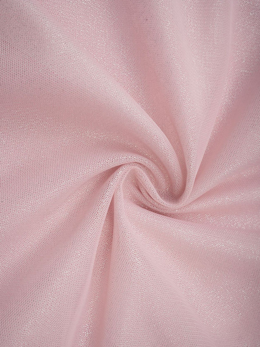 Cicinia Pink Long Sleeves Tulle Prom Dresses With Rhinestone