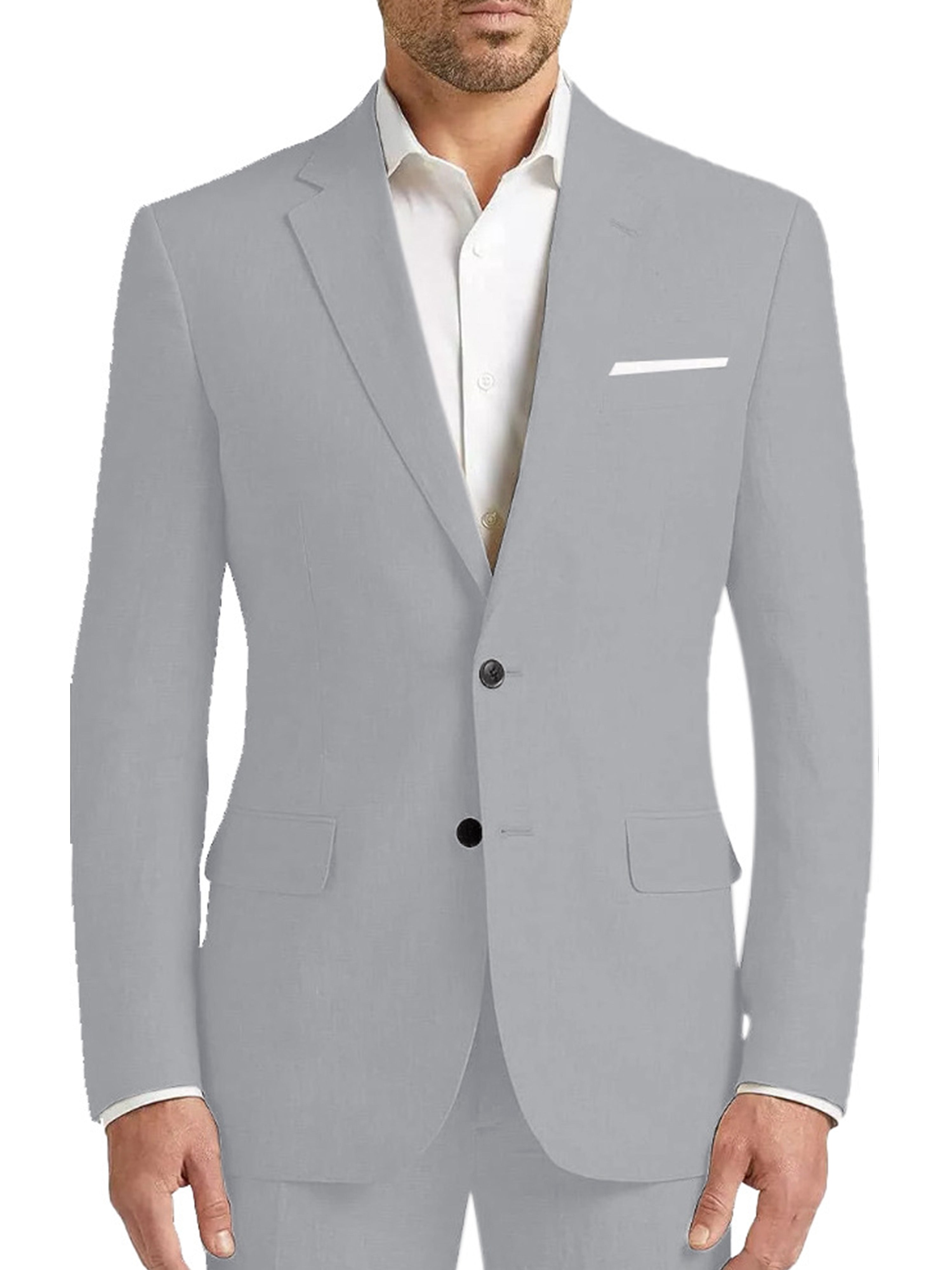 Silver Men's Suits 2 Piece Linen Suit 2 Buttons Slim Fit for Ceremonies and Elegant Business Occasions