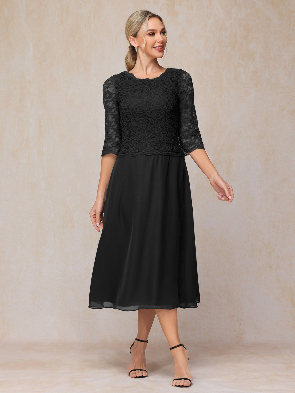 A-Line Tea Length Chiffon Mother of the Bride Dresses With Lace