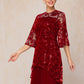 Scoop Illusion Knee Length Chiffon Lace Mother of the Bride Dress With Sequins