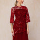 Scoop Illusion Knee Length Chiffon Lace Mother of the Bride Dress With Sequins