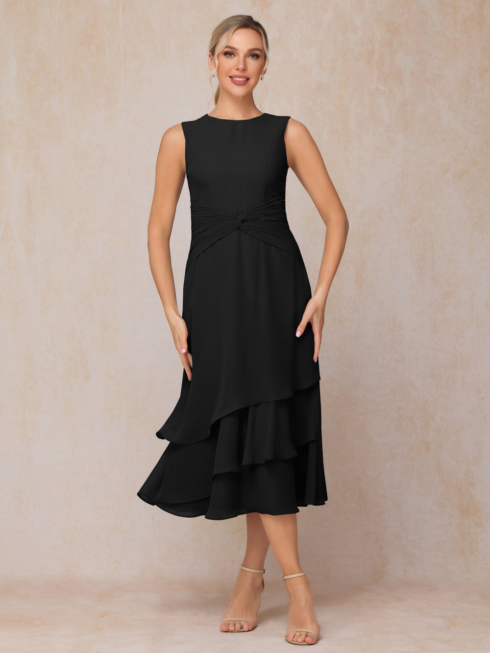 Sheath/Column Scoop Tea-Length Mother of the Bride Dresses main image 1