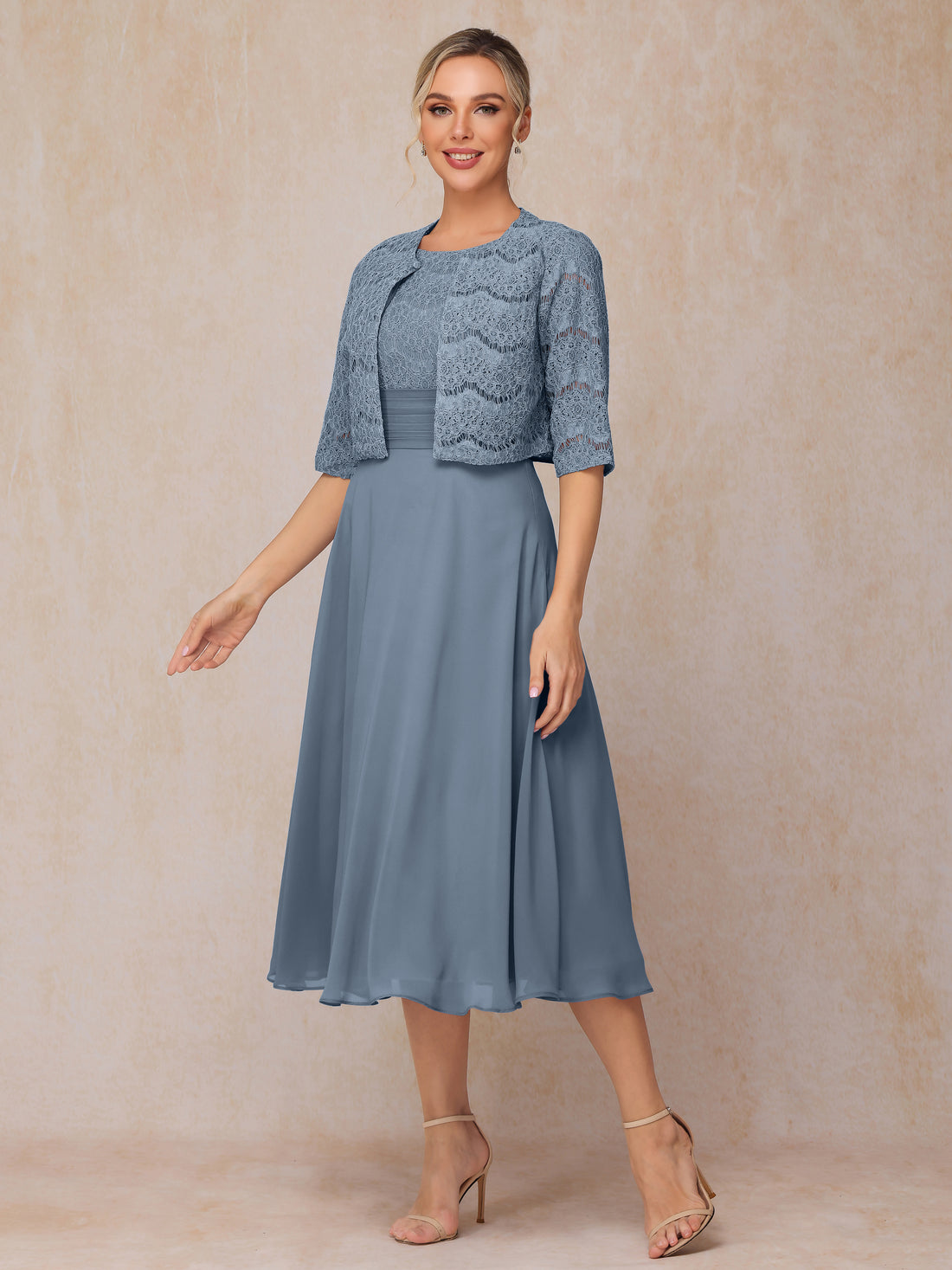 Mother Of The Bride Dresses Ink Blue A Line Lace Top Tea Length Chiffon Mother Of The Bride Dresses