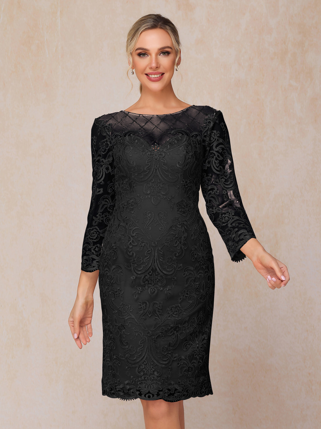 3/4 Sleeves Knee Length Lace Mother Of The  Groom Dress