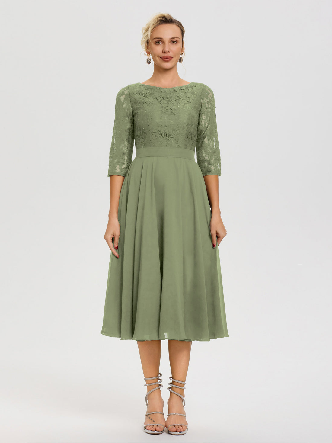Olive Green Mother Of The Bride Dresses A Line Lace Top Tea Length Chi