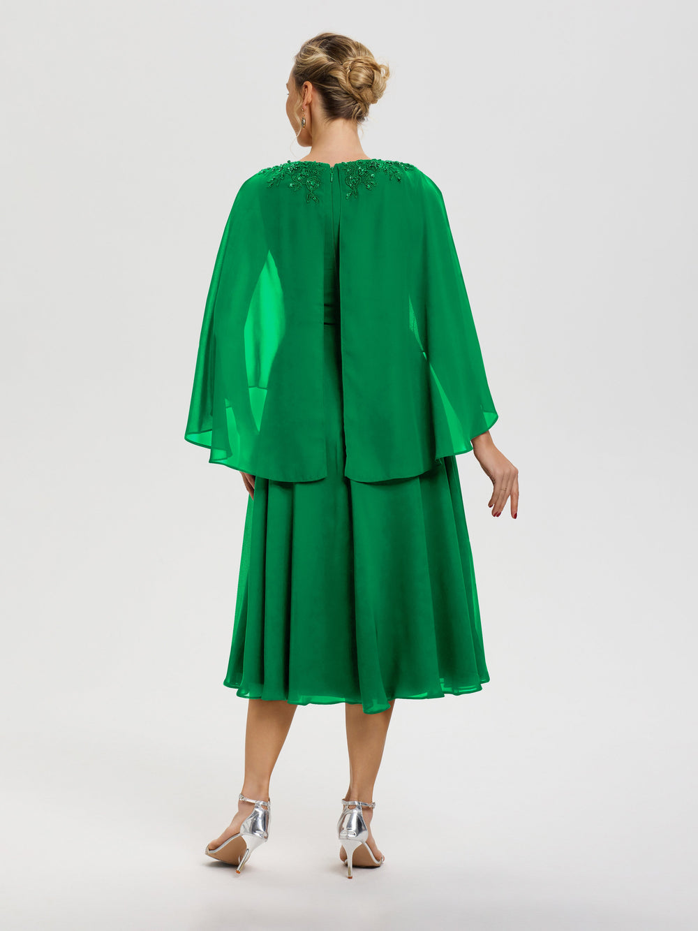 Mother Of The Bride Emerald Green Dresses A-Line Appliques 3/4 Sleeves