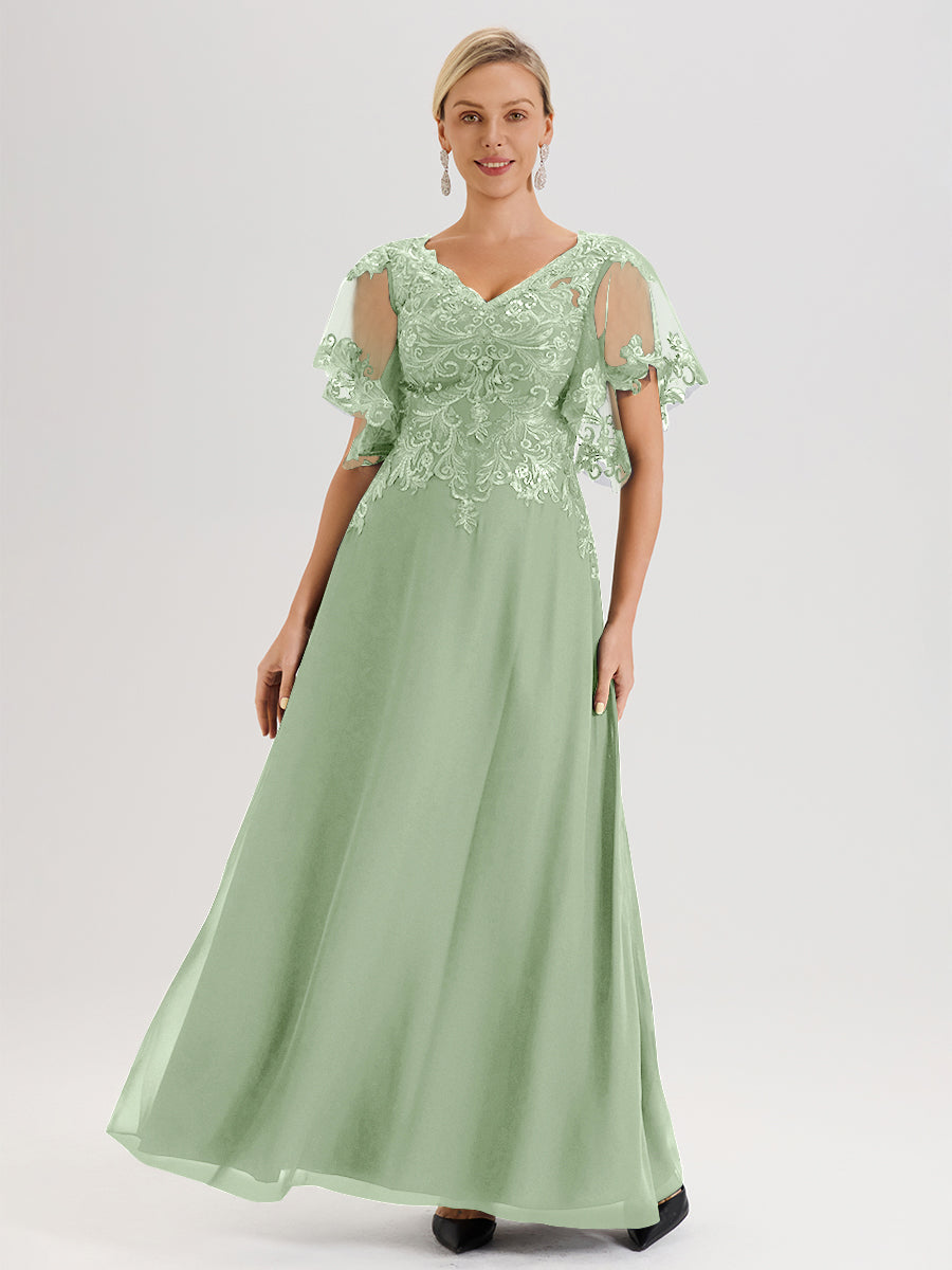 Cicinia Dusty Sage Mother Of The Groom Dresses Chiffon V-Neck Lace Flo