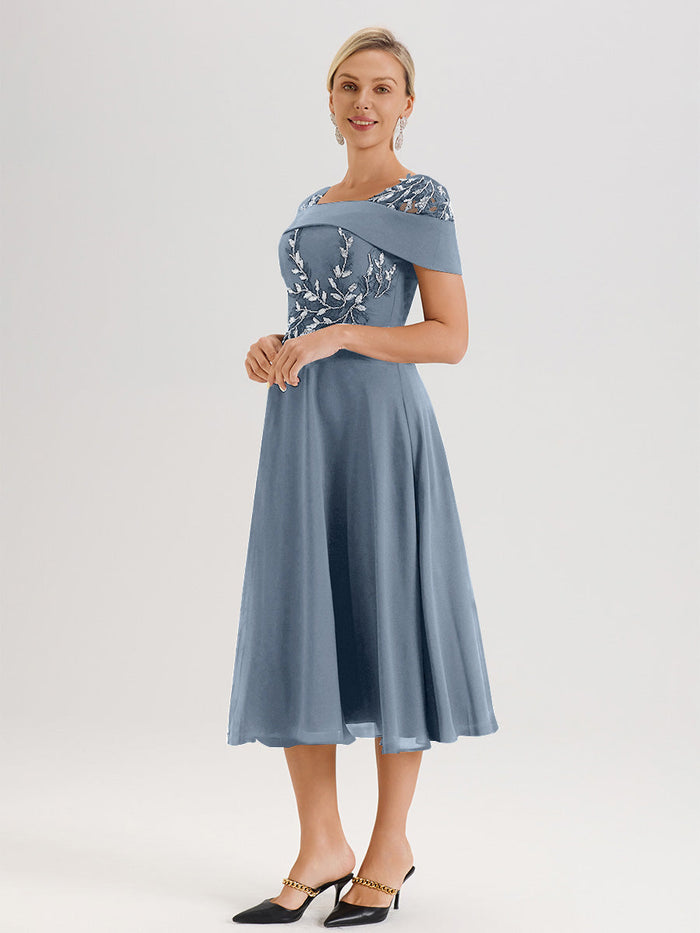 Cicinia Mother Of The Groom Dusty Blue Dresses Chiffon Flower Sequins